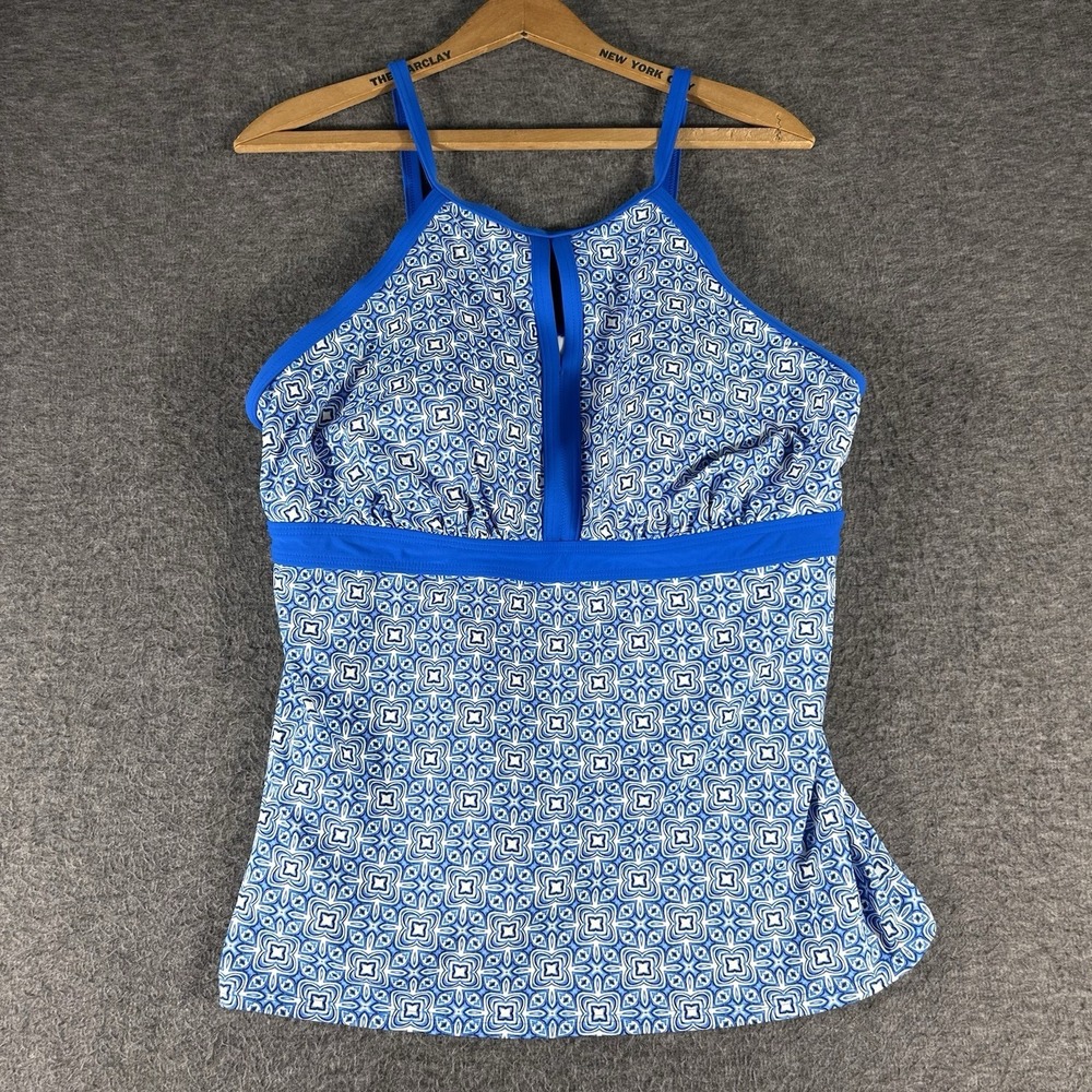 Lands End Tankini Top Size 16L Wireless Nautical Beach Resort Mom Blue Floral